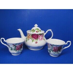 Roy Kirkham Garden Rose Teapot And 2 Tea Cups Excellent